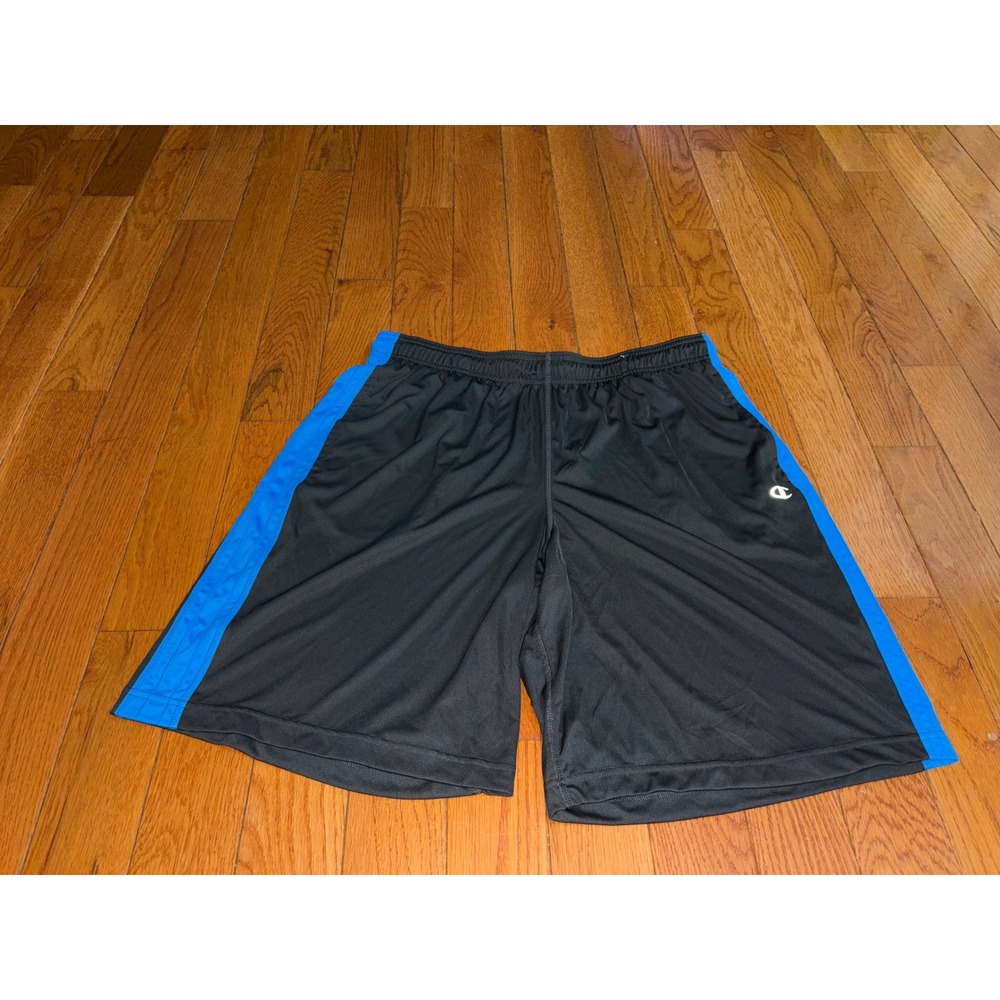 Champion Elite Mens XL Black Blue Striped Athletic Basketball Shorts Gym Pockets